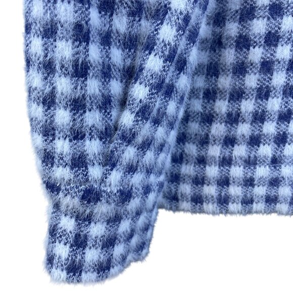 Max Studio Womens Blue/White Fuzzy Checker Jacket Snap Button Front Size M - Picture 5 of 8